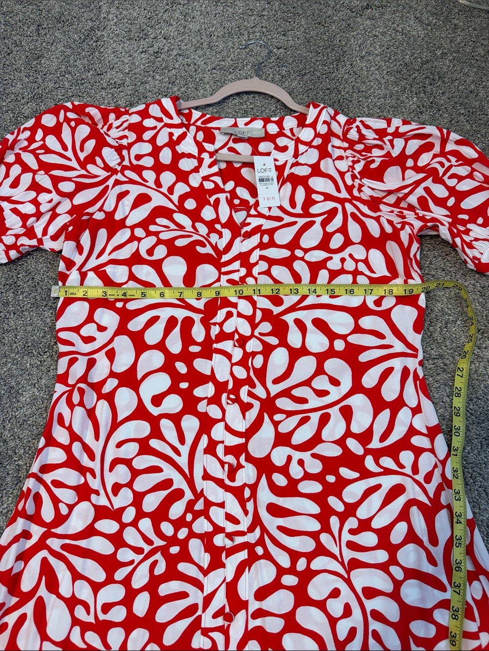 LOFT NWT Medium Reddish Orange and White Button Front S/S Dress, - Picture 3 of 6